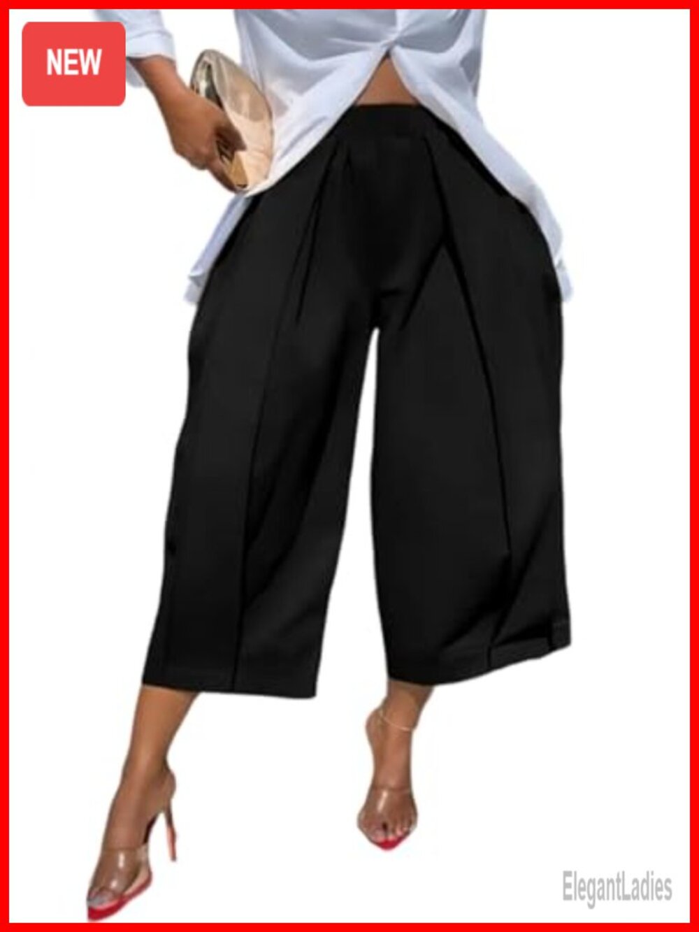 Womens Wide Leg Capri Dress Pants High Waisted Pleated Cropped Trousers
